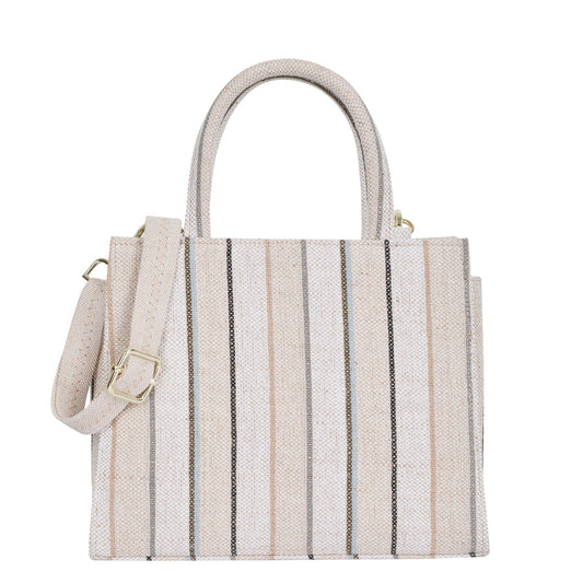 Wholesale Neutral Striped Canvas Crossbody Tote Handbag for Daily use
