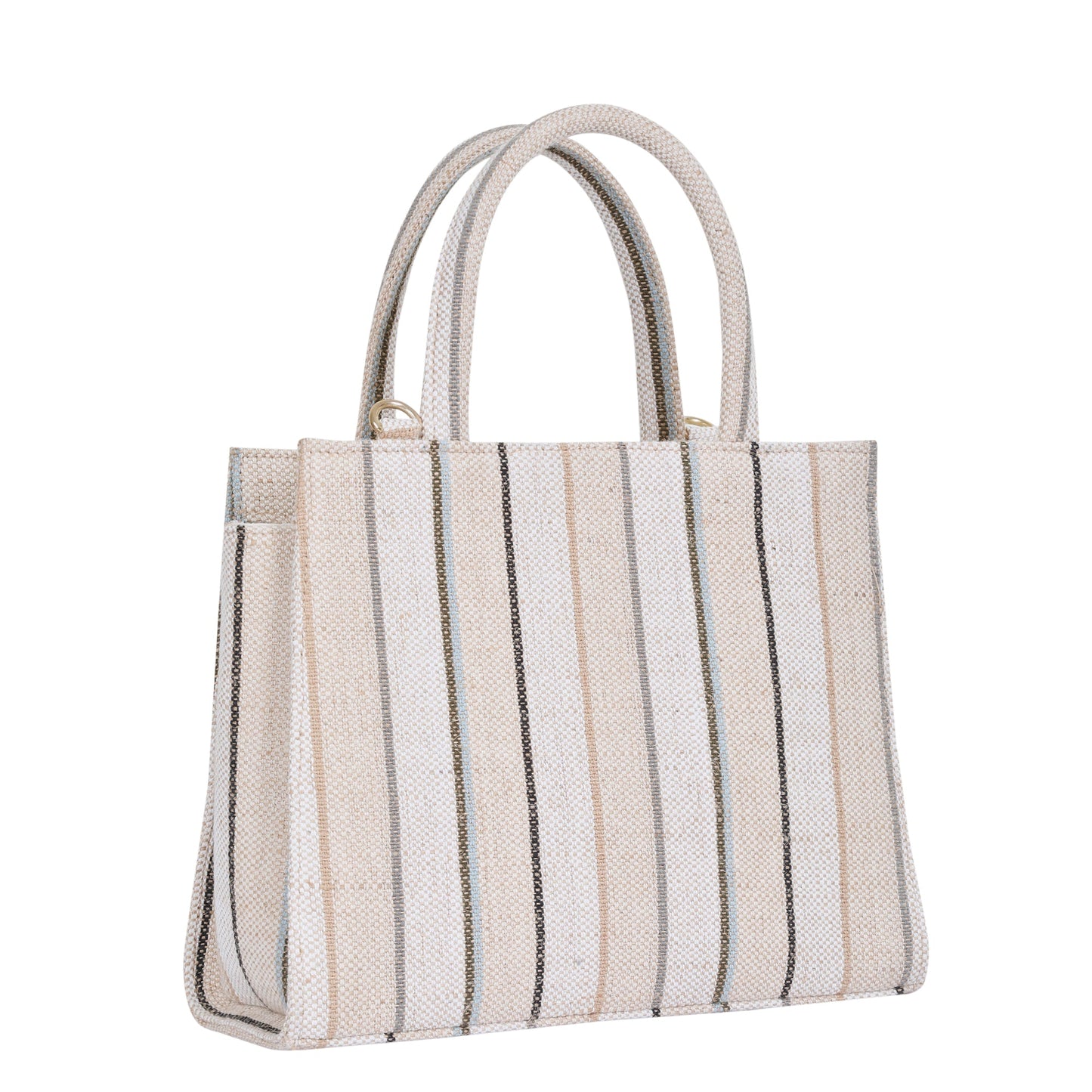 Wholesale Neutral Striped Canvas Crossbody Tote Handbag for Daily use