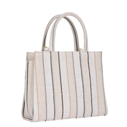 Wholesale Neutral Striped Canvas Crossbody Tote Handbag for Daily use
