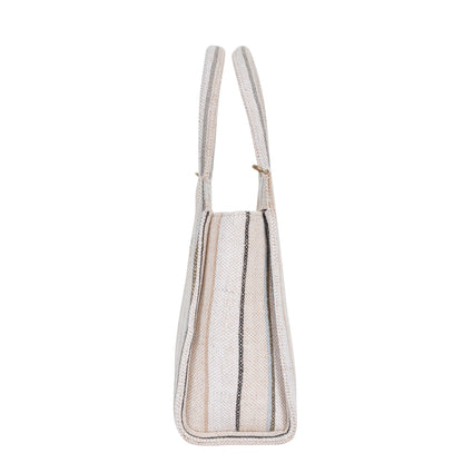 Wholesale Neutral Striped Canvas Crossbody Tote Handbag for Daily use