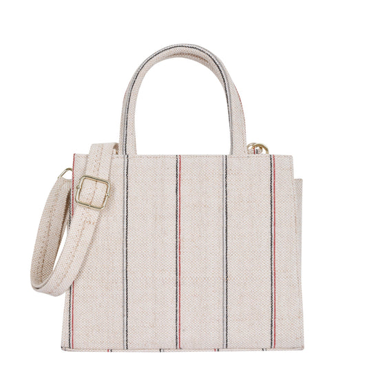 Wholesale  Beige Striped Canvas Crossbody Tote bag for Everyday Use