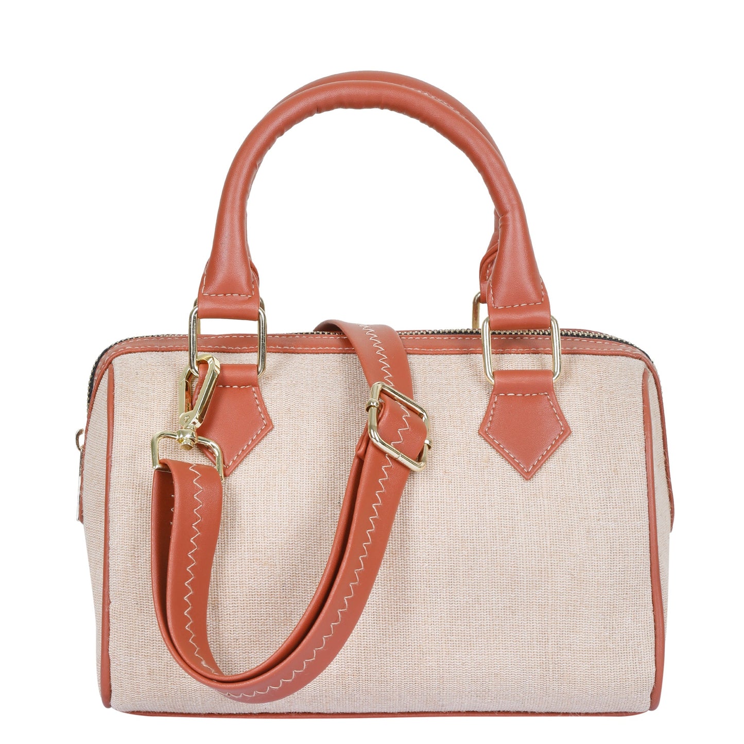 Wholesale Beige Fabric Crossbody Tote Handbag with Vegan Trim