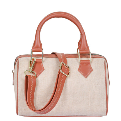 Wholesale Beige Fabric Crossbody Tote Handbag with Vegan Trim
