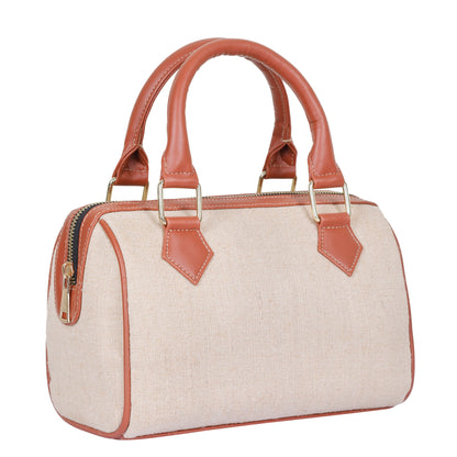 Wholesale Beige Fabric Crossbody Tote Handbag with Vegan Trim