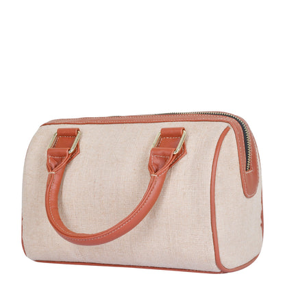 Wholesale Beige Fabric Crossbody Tote Handbag with Vegan Trim
