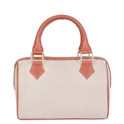 Wholesale Beige Fabric Crossbody Tote Handbag with Vegan Trim