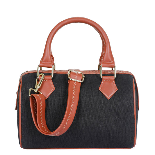 Wholesale Black Canvas Crossbody Tote with Vegan Trim in Daily Use