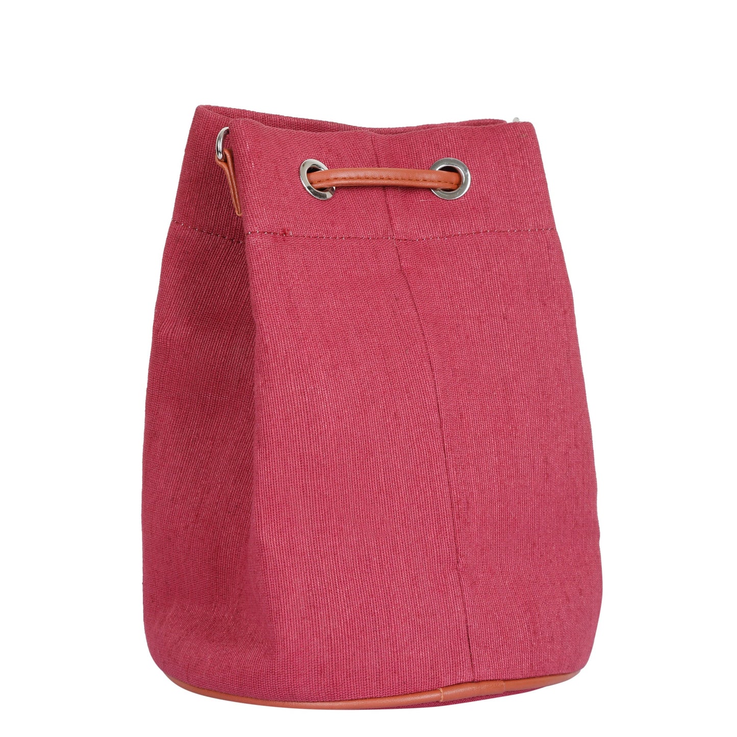 Wholesale  Pink Fabric Bucket Crossbody Sling bag  with Vegan Leather
