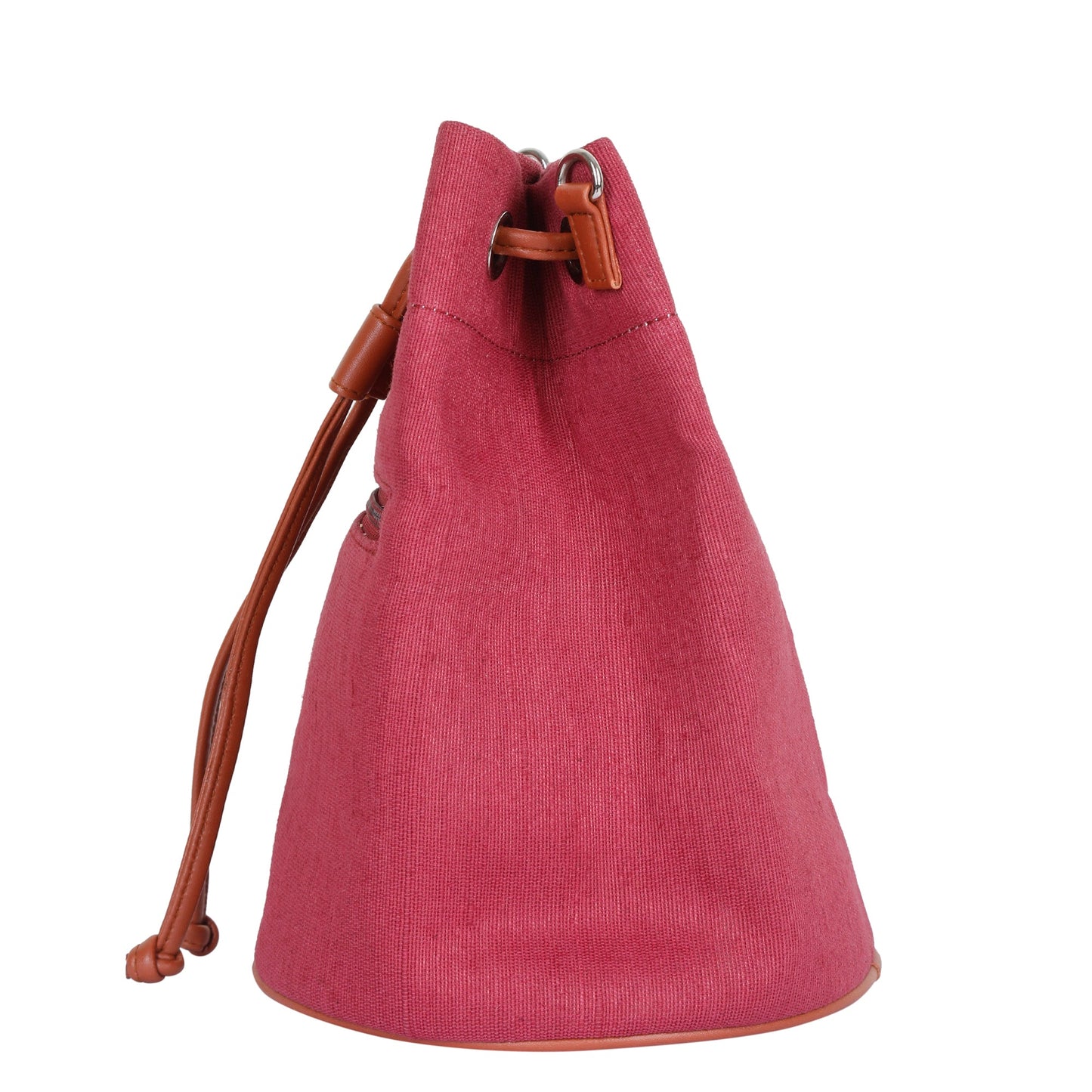 Wholesale  Pink Fabric Bucket Crossbody Sling bag  with Vegan Leather