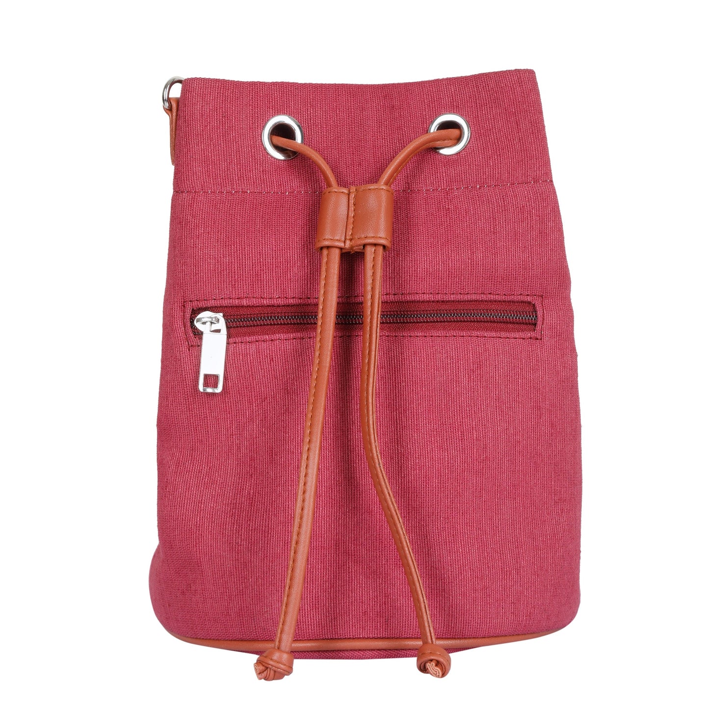 Wholesale  Pink Fabric Bucket Crossbody Sling bag  with Vegan Leather
