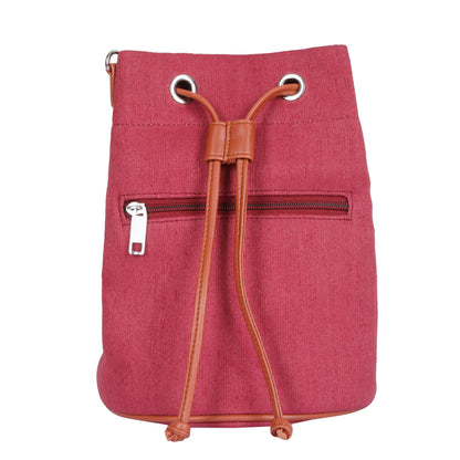 Wholesale  Pink Fabric Bucket Crossbody Sling bag  with Vegan Leather