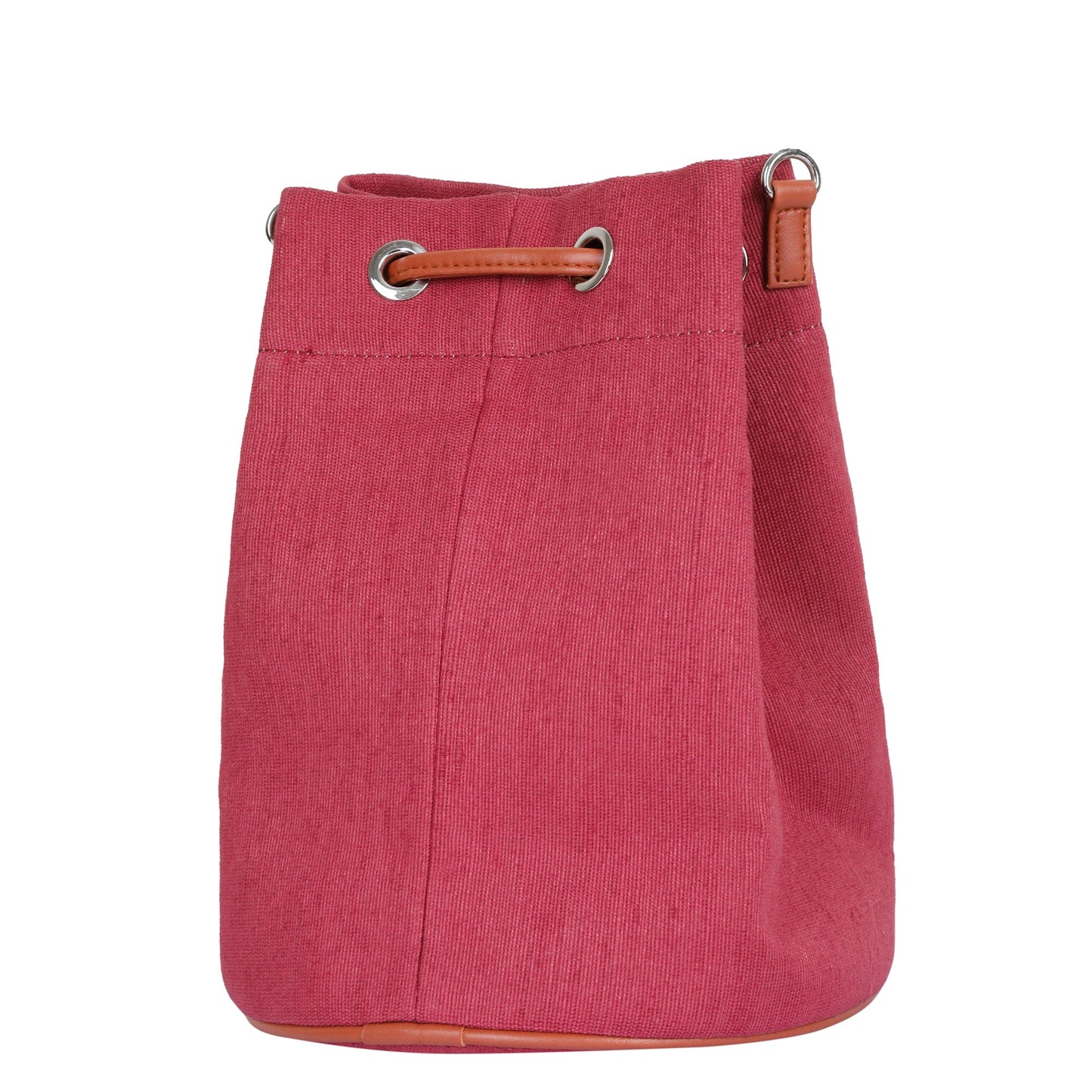 Wholesale  Pink Fabric Bucket Crossbody Sling bag  with Vegan Leather