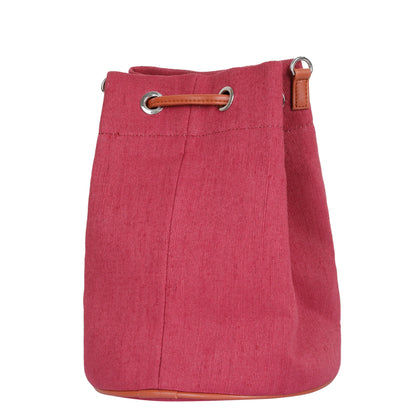 Wholesale  Pink Fabric Bucket Crossbody Sling bag  with Vegan Leather