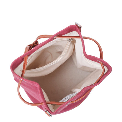 Wholesale  Pink Fabric Bucket Crossbody Sling bag  with Vegan Leather
