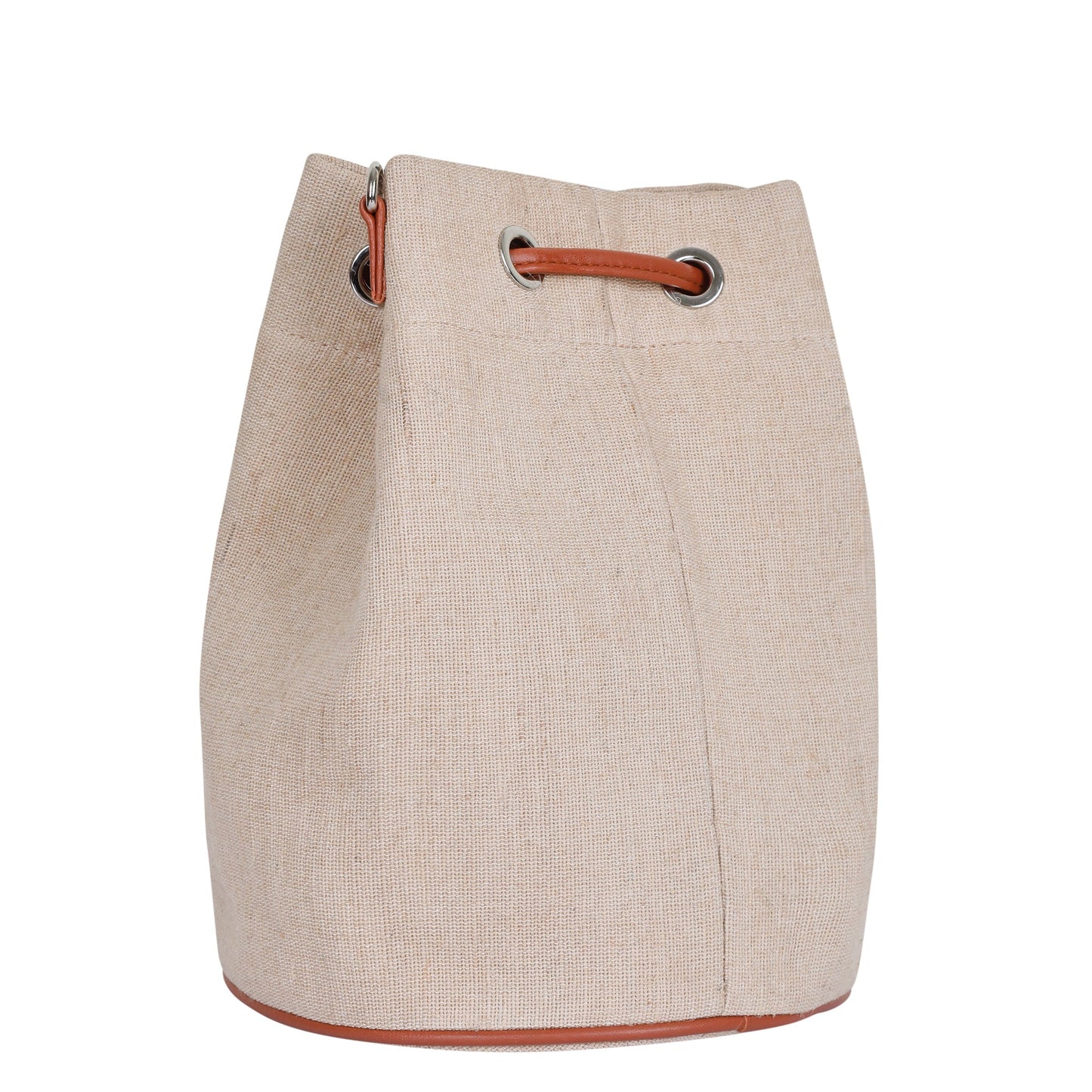 Wholesale  Beige Fabric Bucket Crossbody Sling bag  with Vegan Leather