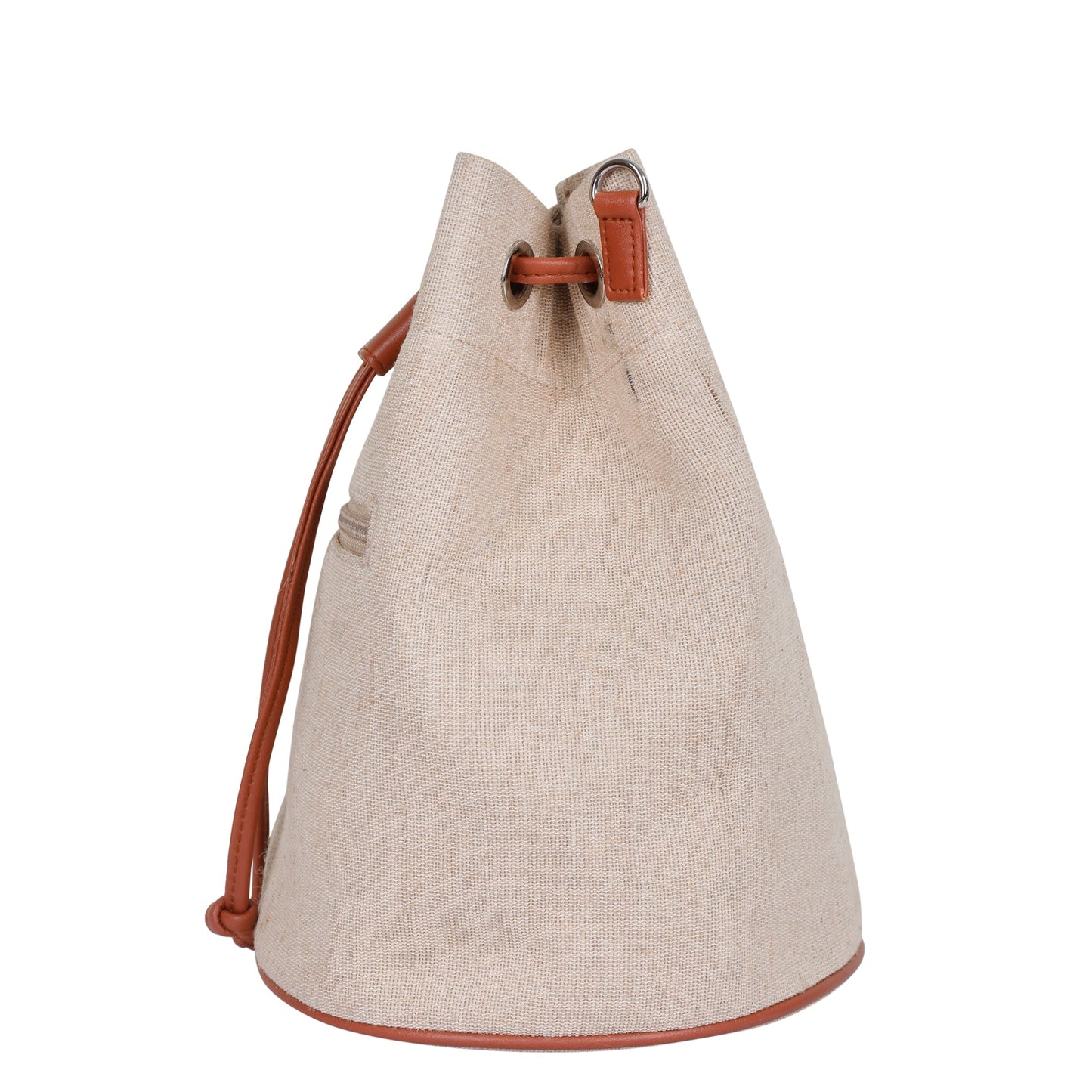 Wholesale  Beige Fabric Bucket Crossbody Sling bag  with Vegan Leather