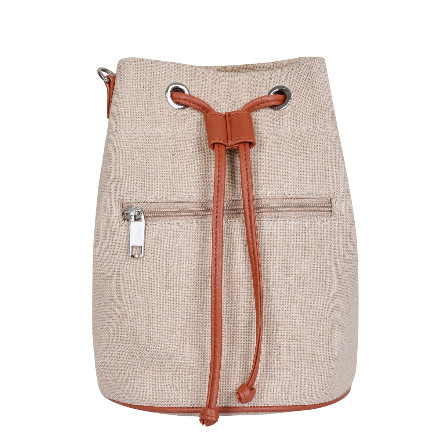 Wholesale  Beige Fabric Bucket Crossbody Sling bag  with Vegan Leather