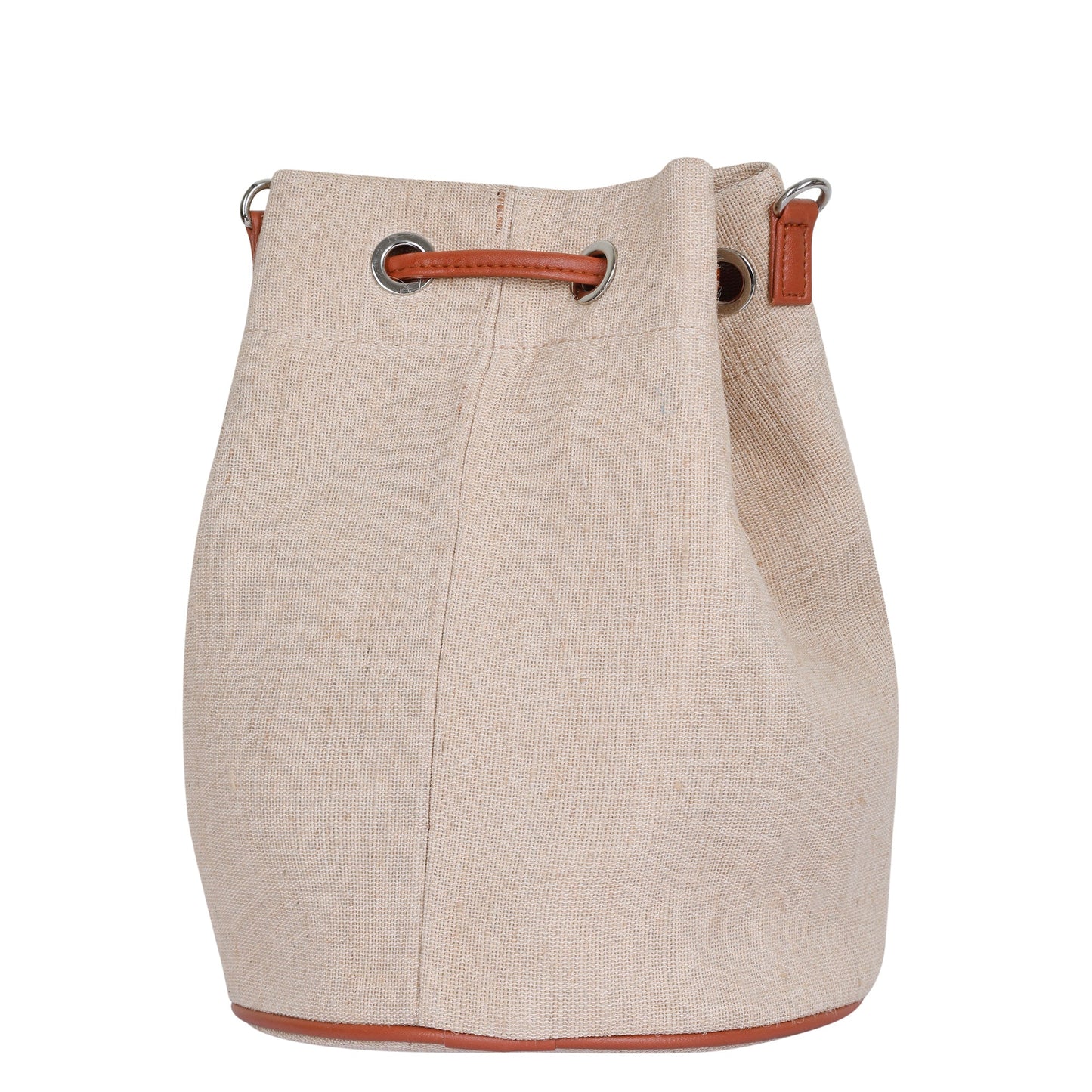 Wholesale  Beige Fabric Bucket Crossbody Sling bag  with Vegan Leather