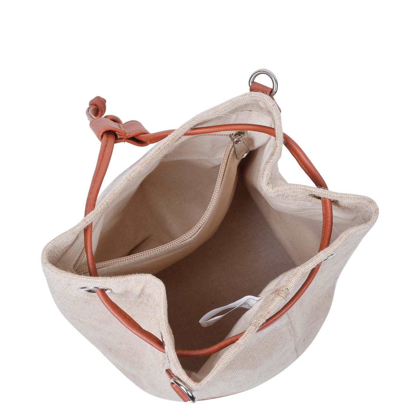 Wholesale  Beige Fabric Bucket Crossbody Sling bag  with Vegan Leather