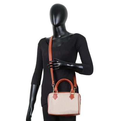 Wholesale Beige Fabric Crossbody Tote Handbag with Vegan Trim