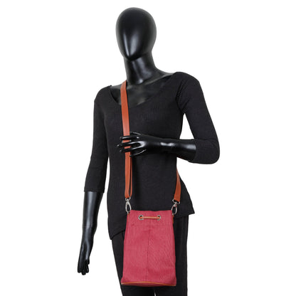 Wholesale  Pink Fabric Bucket Crossbody Sling bag  with Vegan Leather