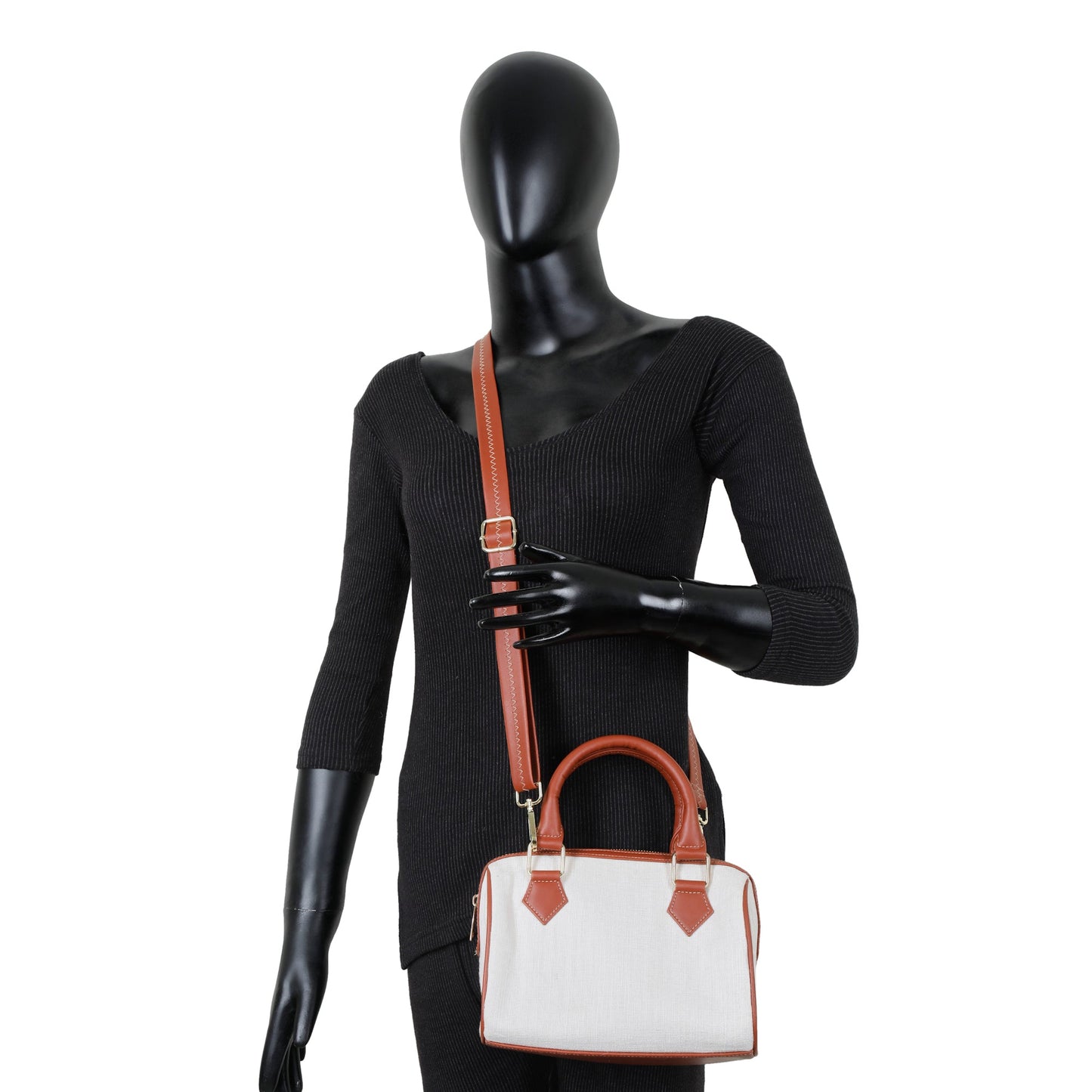 Wholesale Off White Canvas Crossbody Tote Handbag Vegan Trim in Gift