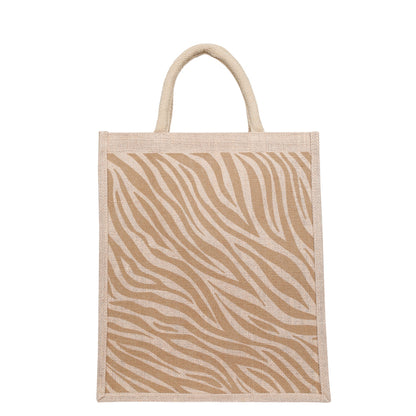 Eco-Friendly zebra-inspired pattern Natural Jute Tote Bag – Printed Reusable Bag for Shopping, Groceries, Travel, Beach, and Everyday Use