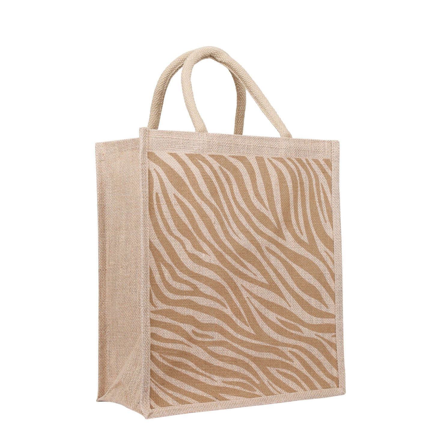 Eco-Friendly zebra-inspired pattern Natural Jute Tote Bag – Printed Reusable Bag for Shopping, Groceries, Travel, Beach, and Everyday Use