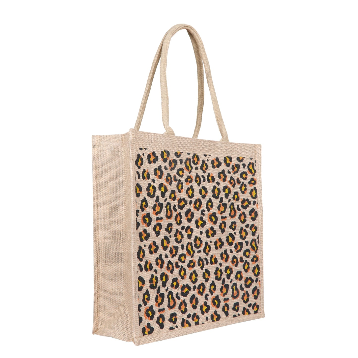 Eco-Friendly Natural Jute Tote Bag – Cheetah-Inspired Printed Reusable Bag for Shopping, Groceries, Travel, Beach, and Daily Use