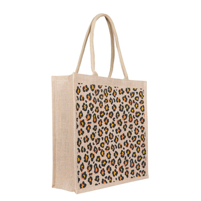 Eco-Friendly Natural Jute Tote Bag – Cheetah-Inspired Printed Reusable Bag for Shopping, Groceries, Travel, Beach, and Daily Use
