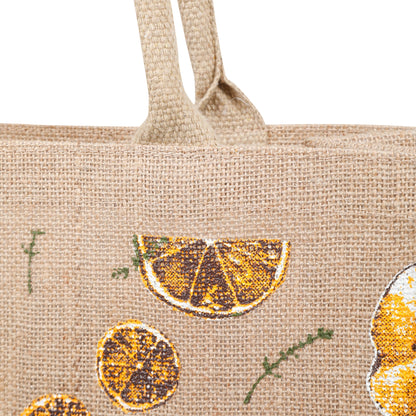 Citrus Print Jute Tote Bag – Eco-Friendly Reusable Natural Shopping Bag for Women, Groceries, Travel, Beach, and Daily Use