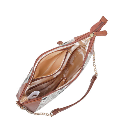 Women’s Abstract Tapestry Hobo Shoulder Bag – Vegan Leather Sling & Satchel Purse with Chain Strap & Top Handle for Work & Travel