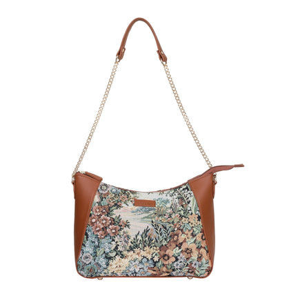 Wholesale Women's Botanical Design Tapestry Hobo Bag | Shoulder & Satchel Purse with Vegan Leather Trim