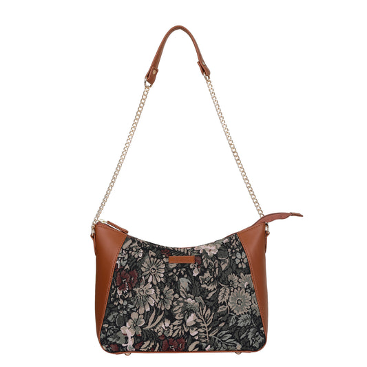 Women’s Vintage Tapestry Hobo Shoulder Bag – Vegan Leather Satchel Purse with Chain Strap & Top Handle for Daily Use