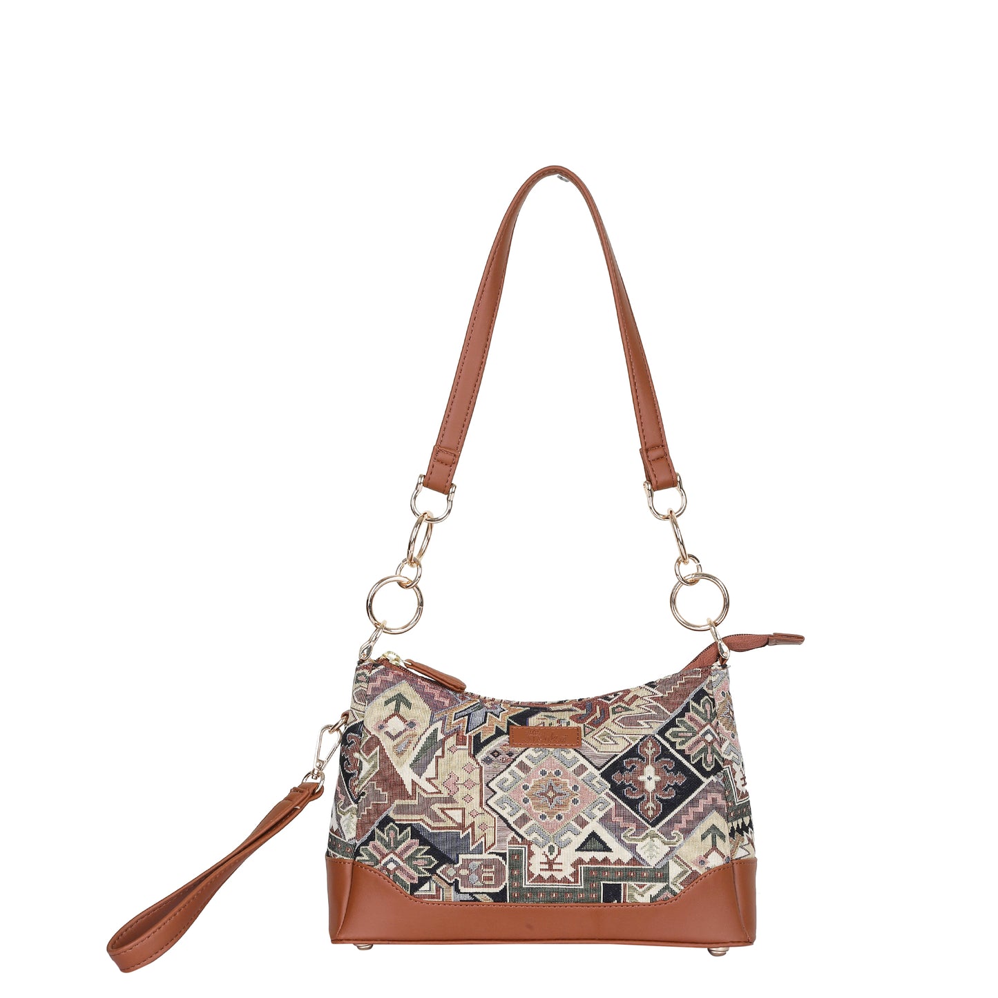 Geometric Tapestry Shoulder Bag for Women – Elegant Tote Sling Satchel Purse with Vegan Leather Handle