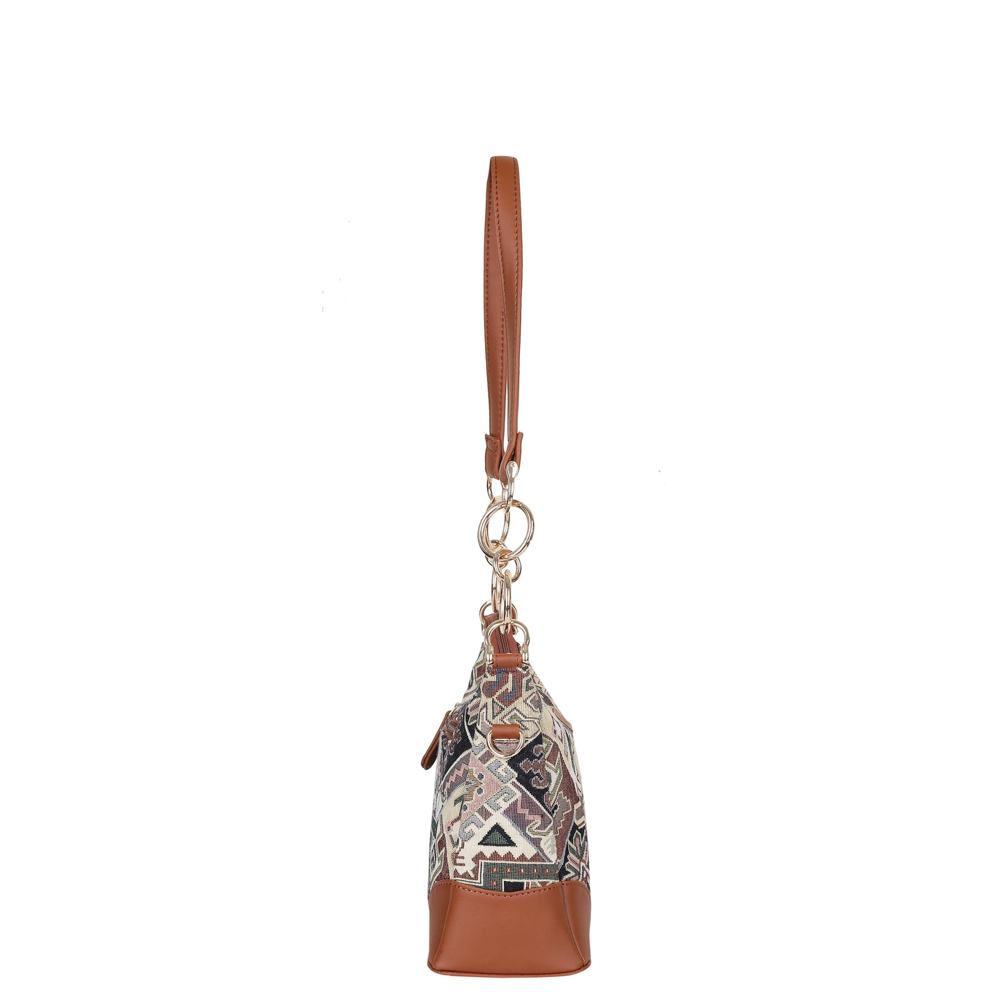 Geometric Tapestry Shoulder Bag for Women – Elegant Tote Sling Satchel Purse with Vegan Leather Handle