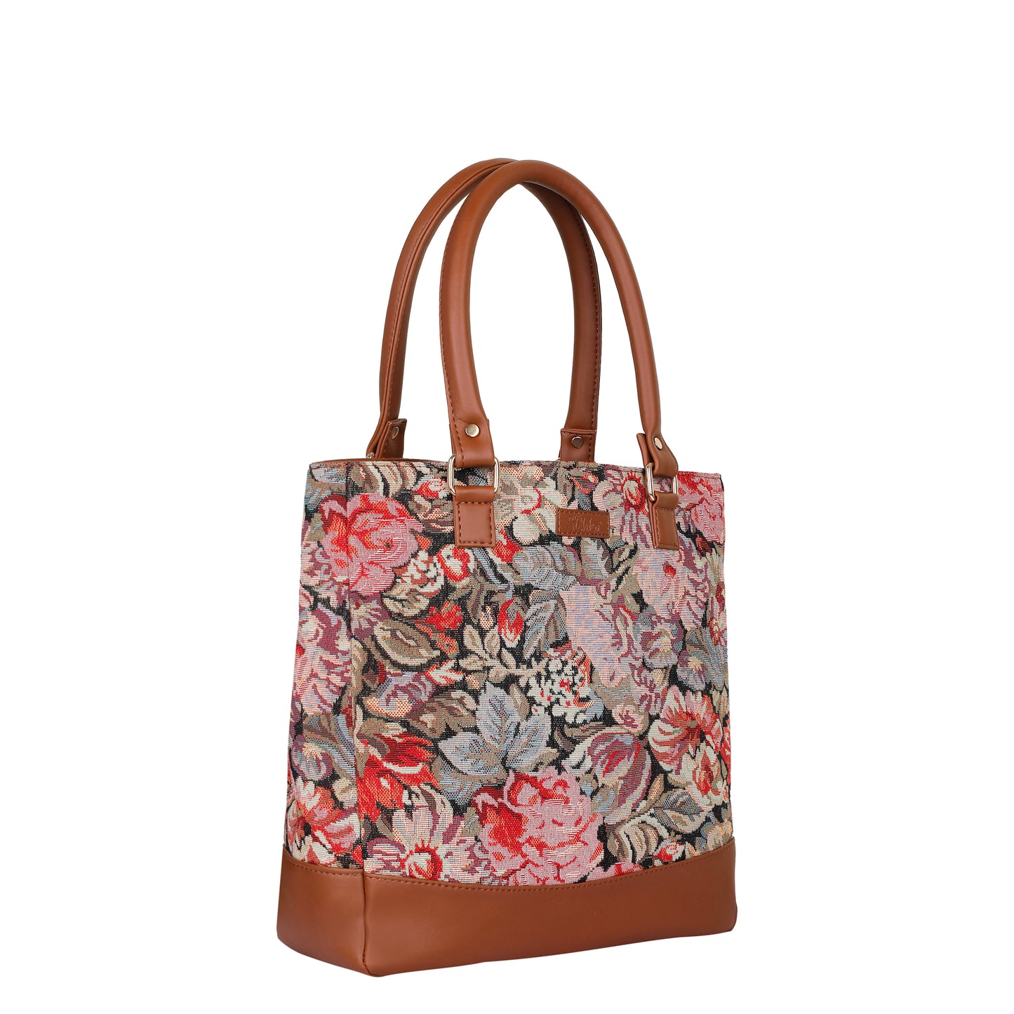 Wholesale Women Floral Tapestry Tote Bag – Vegan Leather trimmed Shoulder Purse with Top Handle