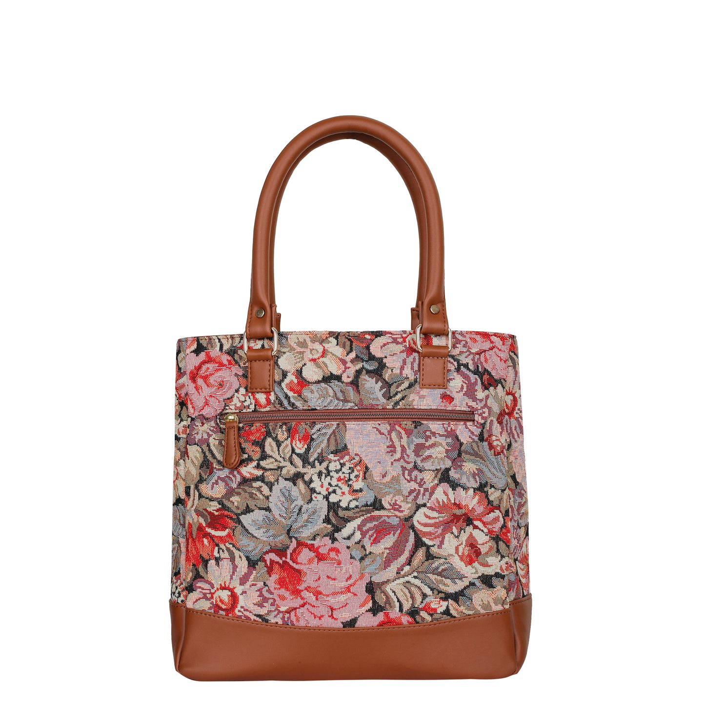 Wholesale Women Floral Tapestry Tote Bag – Vegan Leather trimmed Shoulder Purse with Top Handle