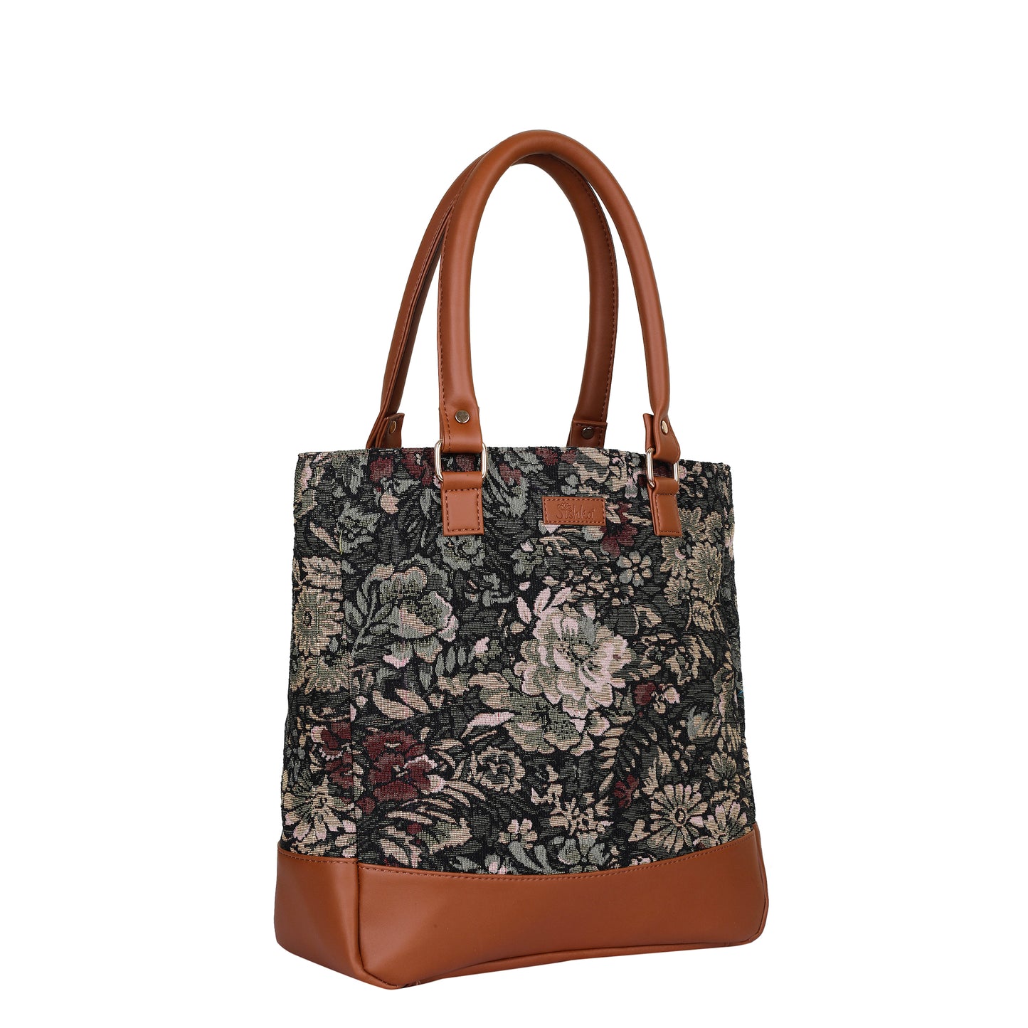 Women Vintage Tapestry Tote Bag – Vegan Leather-Trimmed Top Handle Shoulder Handbag for Daily Use, Office & Travel