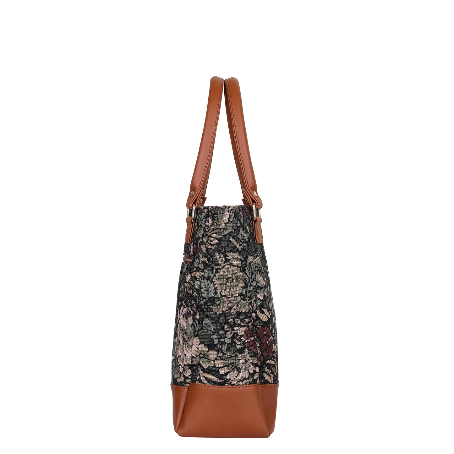 Women Vintage Tapestry Tote Bag – Vegan Leather-Trimmed Top Handle Shoulder Handbag for Daily Use, Office & Travel