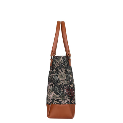 Women Vintage Tapestry Tote Bag – Vegan Leather-Trimmed Top Handle Shoulder Handbag for Daily Use, Office & Travel