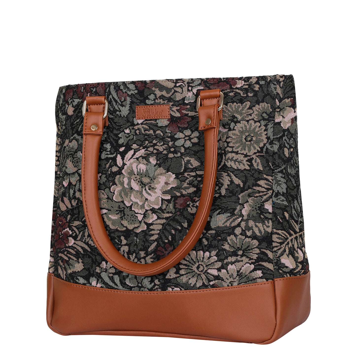 Women Vintage Tapestry Tote Bag – Vegan Leather-Trimmed Top Handle Shoulder Handbag for Daily Use, Office & Travel