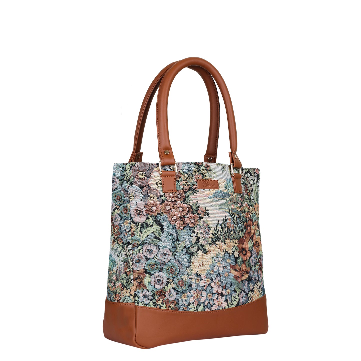 Wholesale Women Botanical Tapestry Tote Bag – Shoulder & Top Handle Handbag with vegan leather Accents