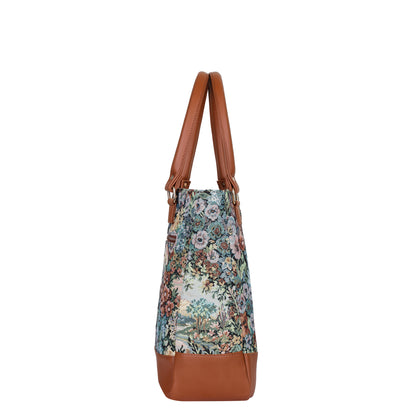 Wholesale Women Botanical Tapestry Tote Bag – Shoulder & Top Handle Handbag with vegan leather Accents