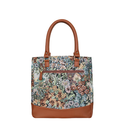 Wholesale Women Botanical Tapestry Tote Bag – Shoulder & Top Handle Handbag with vegan leather Accents
