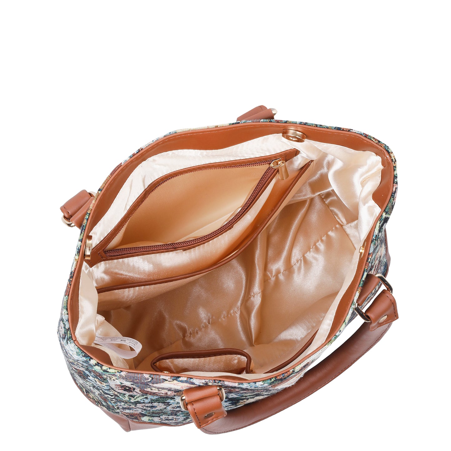 Wholesale Women Botanical Tapestry Tote Bag – Shoulder & Top Handle Handbag with vegan leather Accents