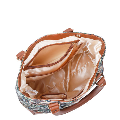 Wholesale Women Botanical Tapestry Tote Bag – Shoulder & Top Handle Handbag with vegan leather Accents