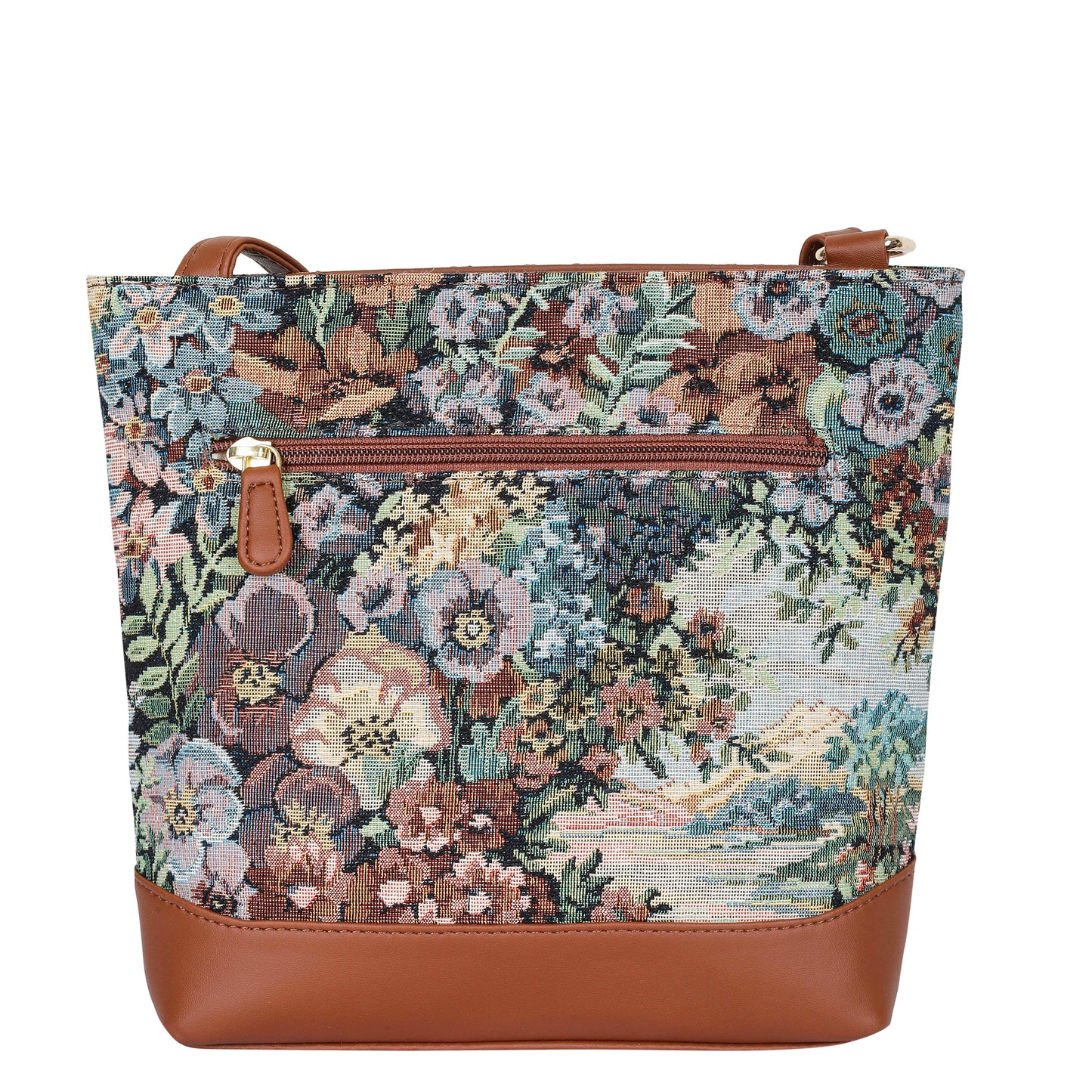 Women’s Botanical Tapestry Crossbody Bag – Messenger-Style Shoulder Purse with Vegan Leather Trim