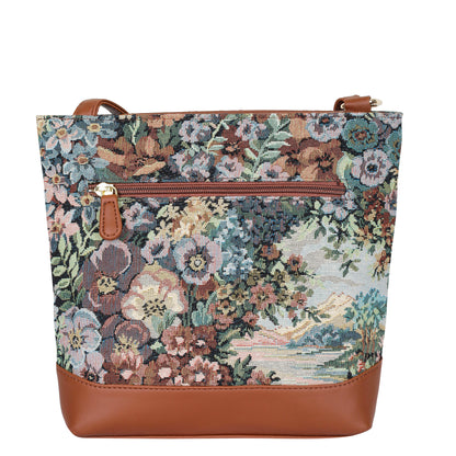 Women’s Botanical Tapestry Crossbody Bag – Messenger-Style Shoulder Purse with Vegan Leather Trim