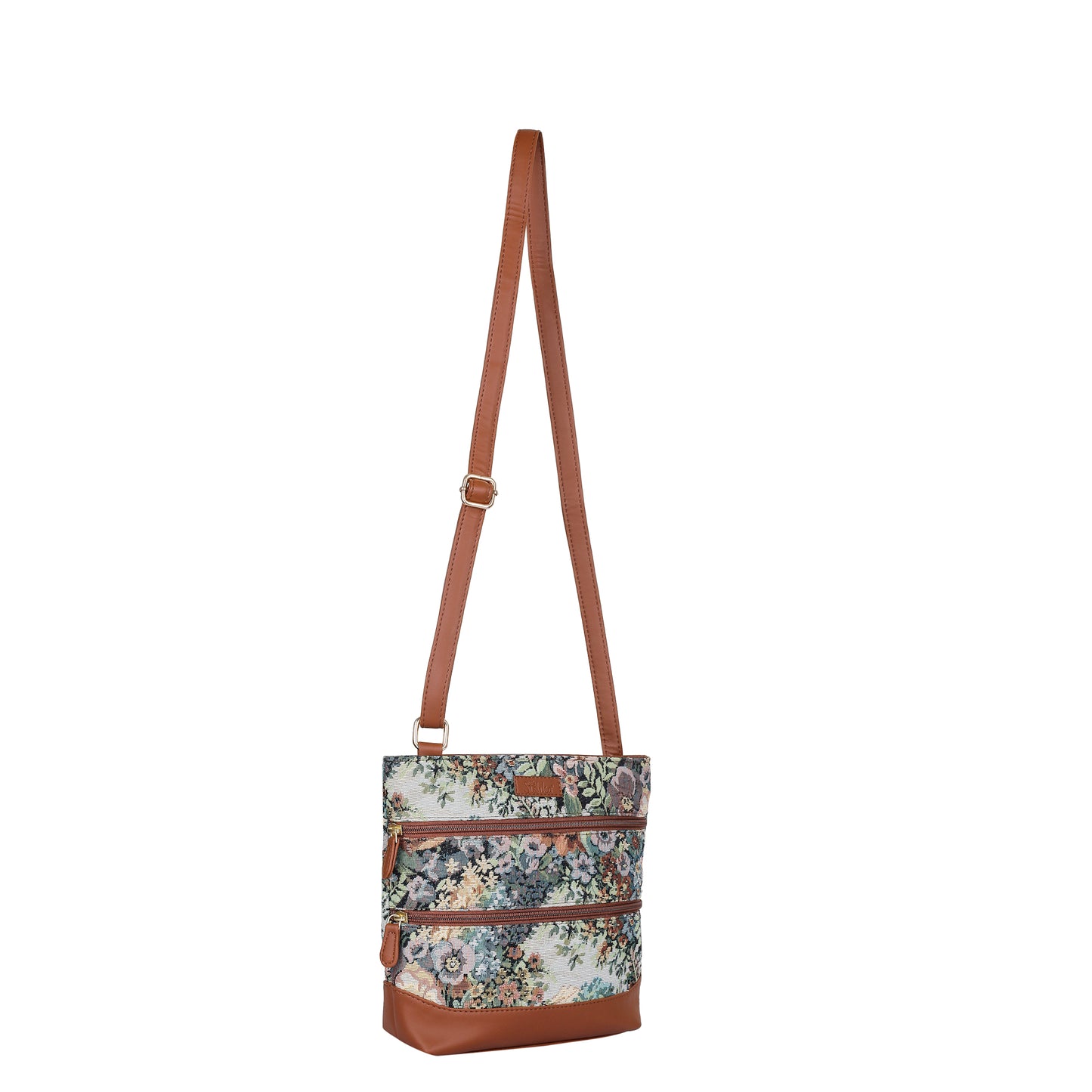 Women’s Botanical Tapestry Crossbody Bag – Messenger-Style Shoulder Purse with Vegan Leather Trim
